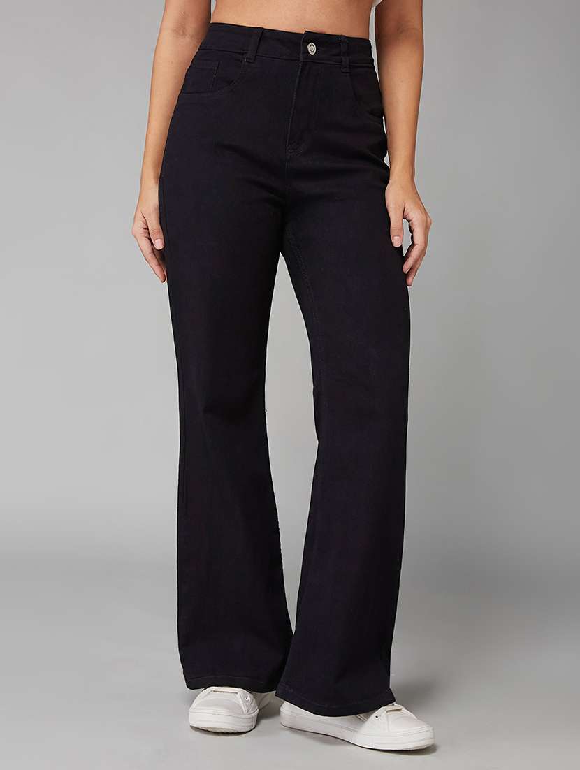 women solid high rise bootcut jeans