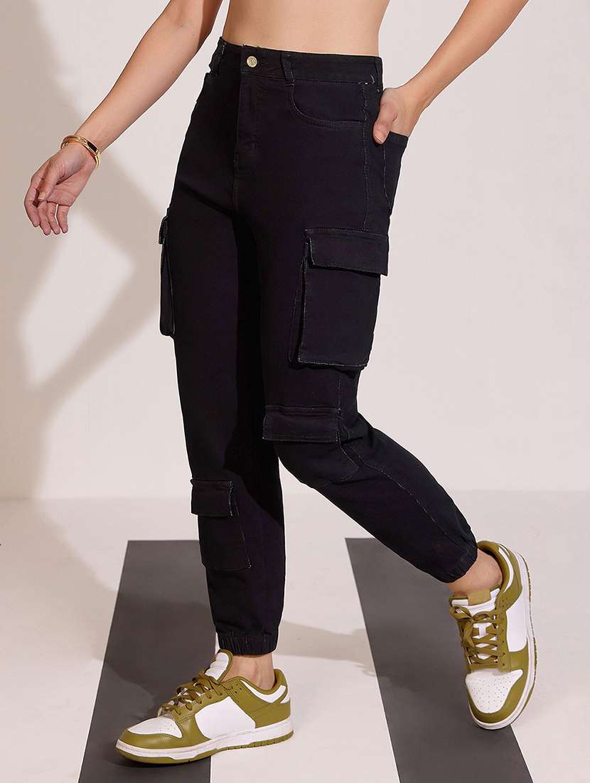 women solid high rise cargo jogger - 22402093 -  Standard Image - 2