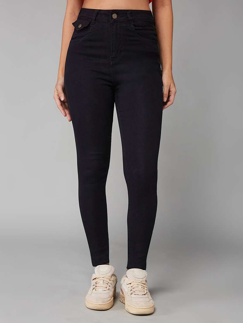 women solid high rise skinny jeans