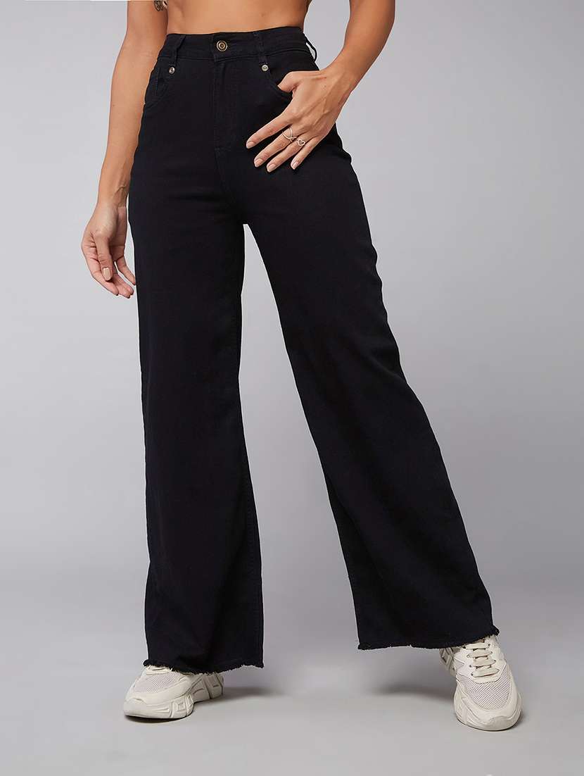 women solid high rise wide leg jeans - 22402160 -  Standard Image - 2
