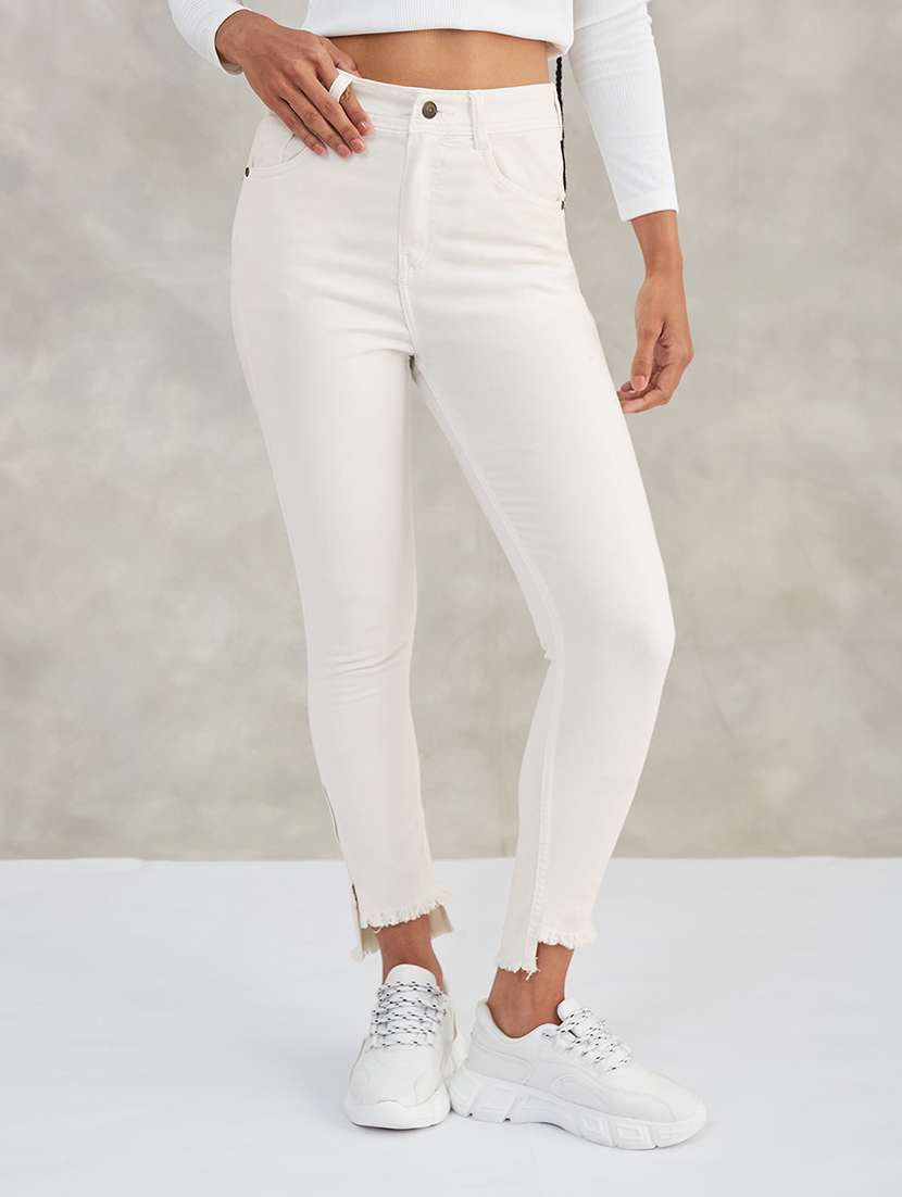 women solid high rise skinny jeans