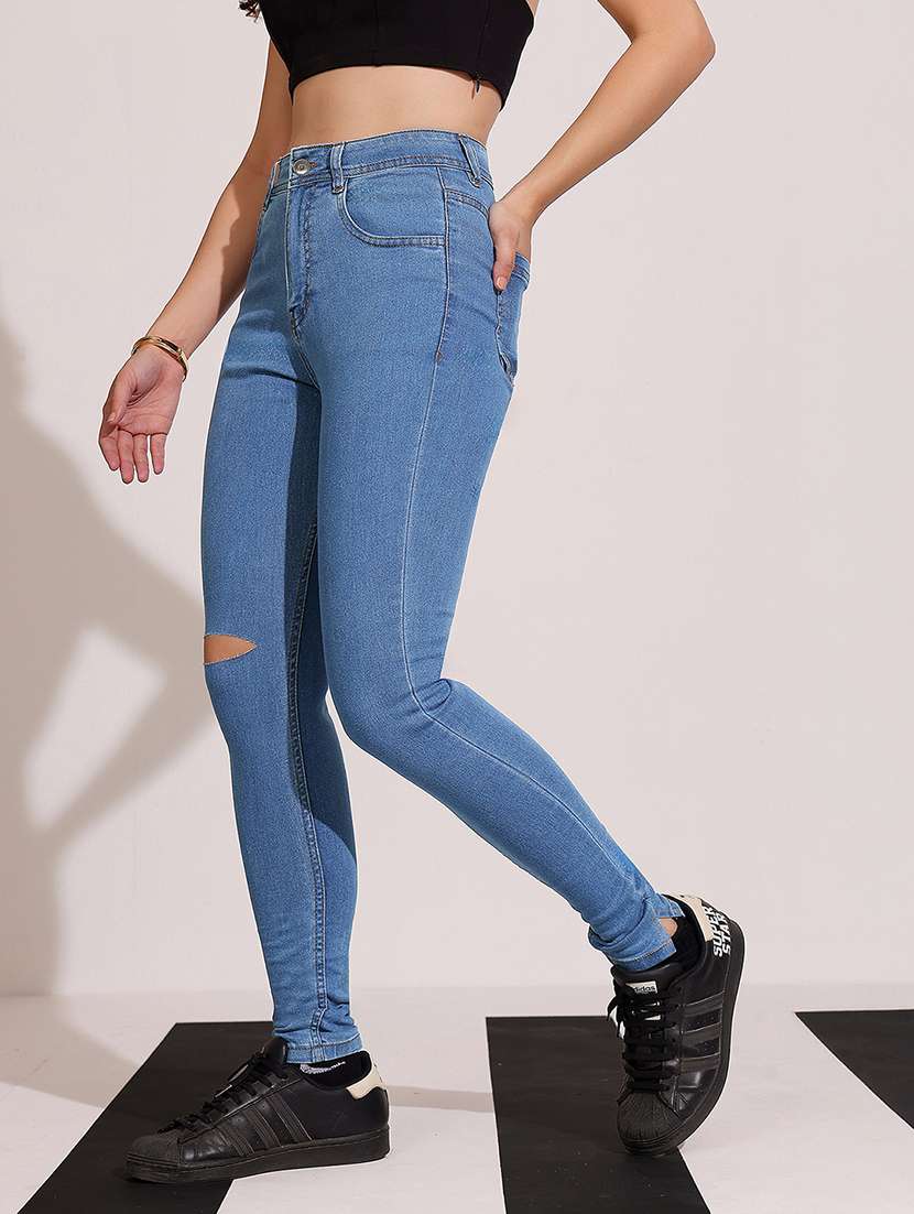 women slash knee high rise skinny jeans - 22402221 -  Standard Image - 2