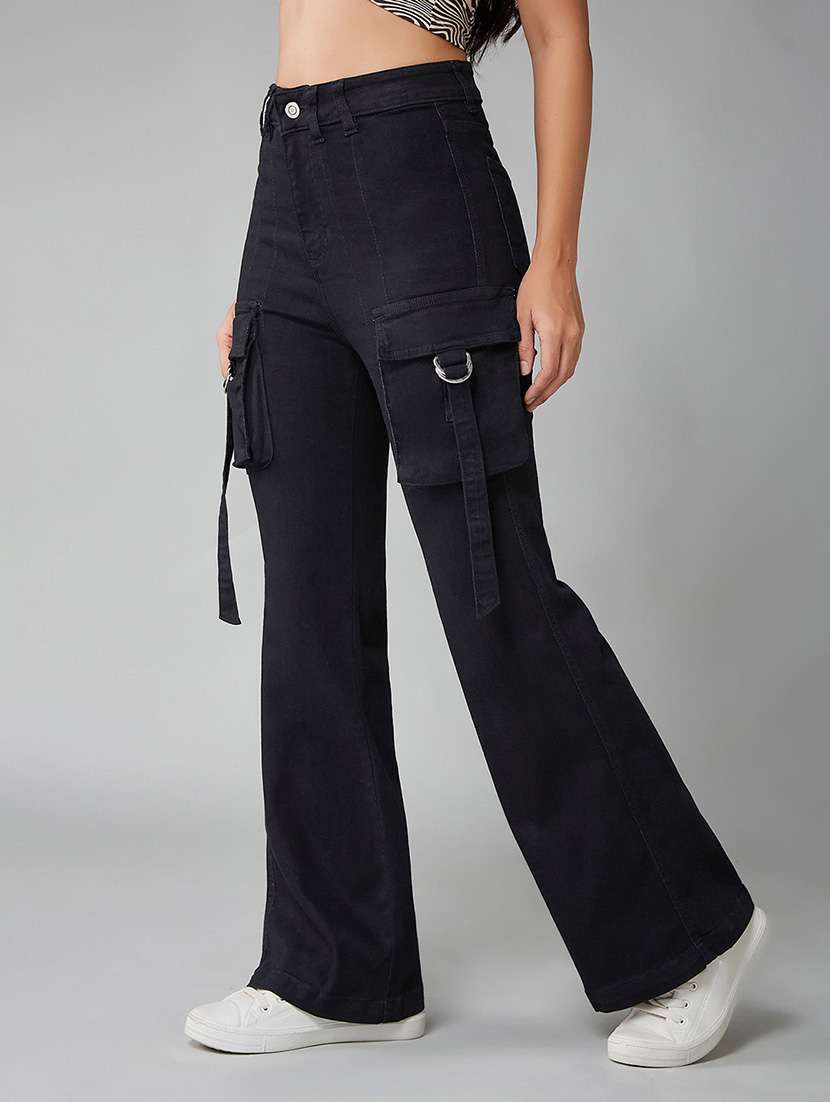 women solid high rise denim cargo - 22402231 -  Standard Image - 2