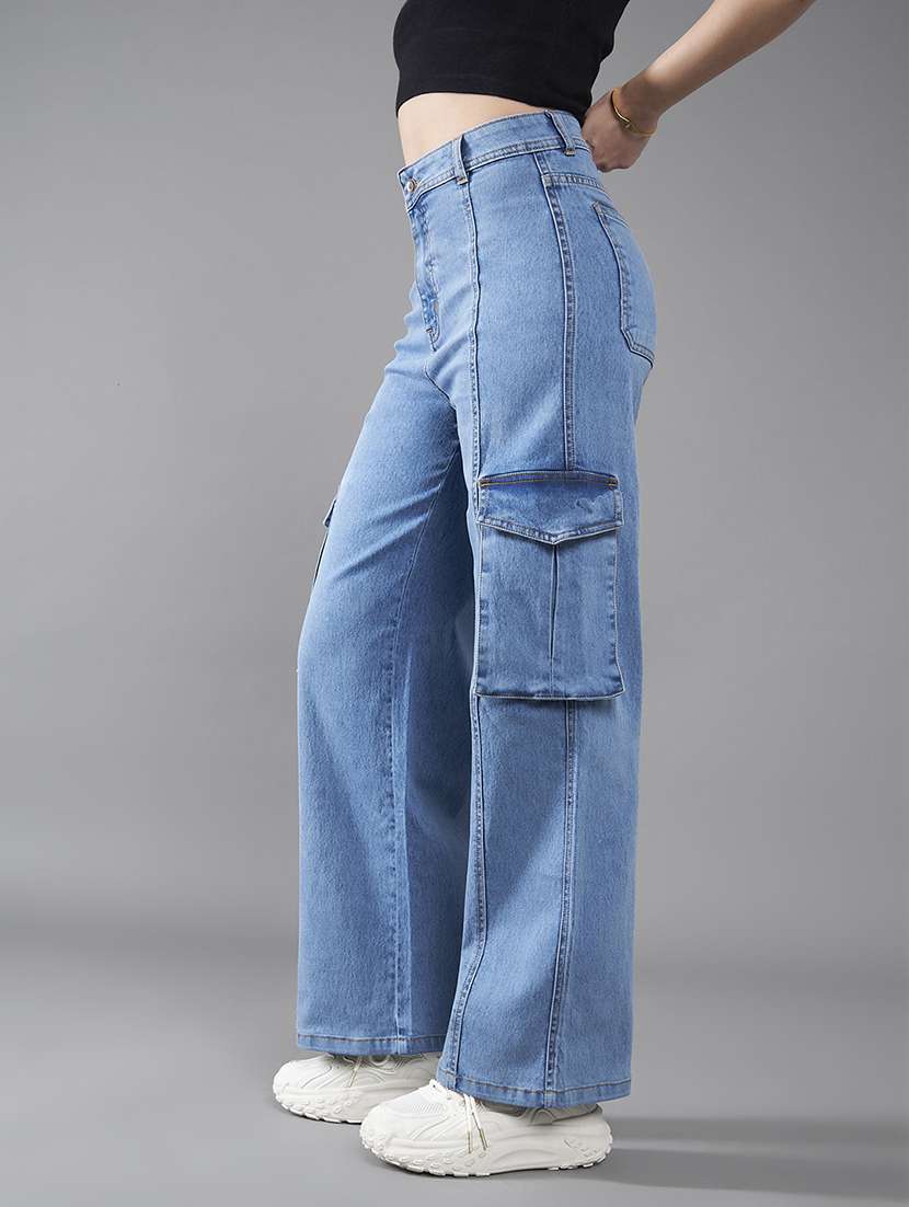 women solid high rise denim cargo - 22402266 -  Standard Image - 2