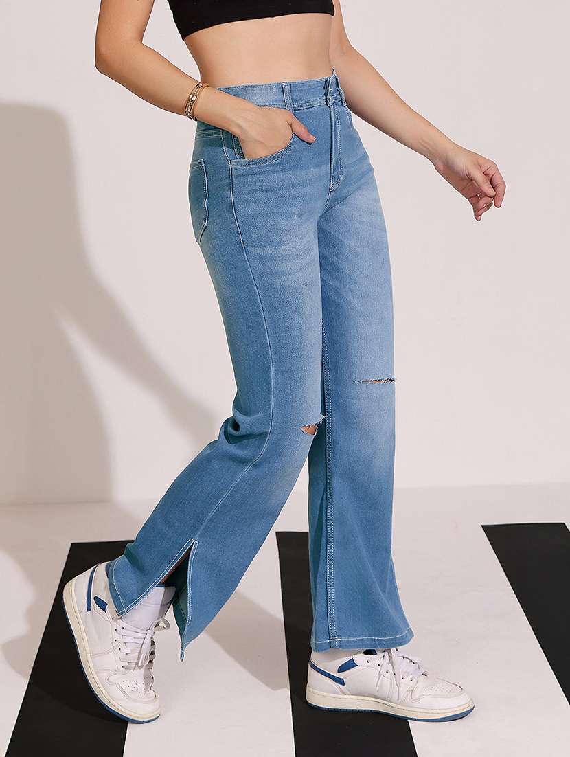 women slash knee high rise bootcut jeans - 22402286 -  Standard Image - 2
