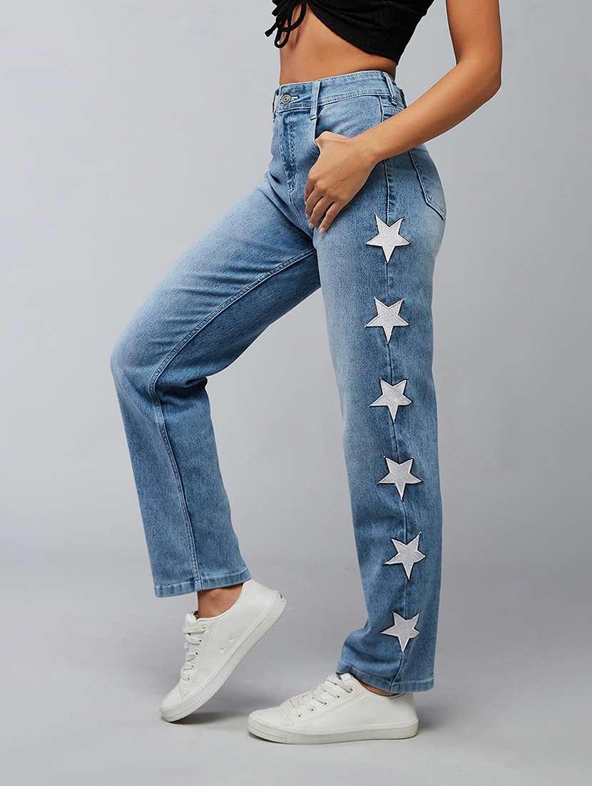 women patched high rise straight jeans - 22402296 -  Standard Image - 2