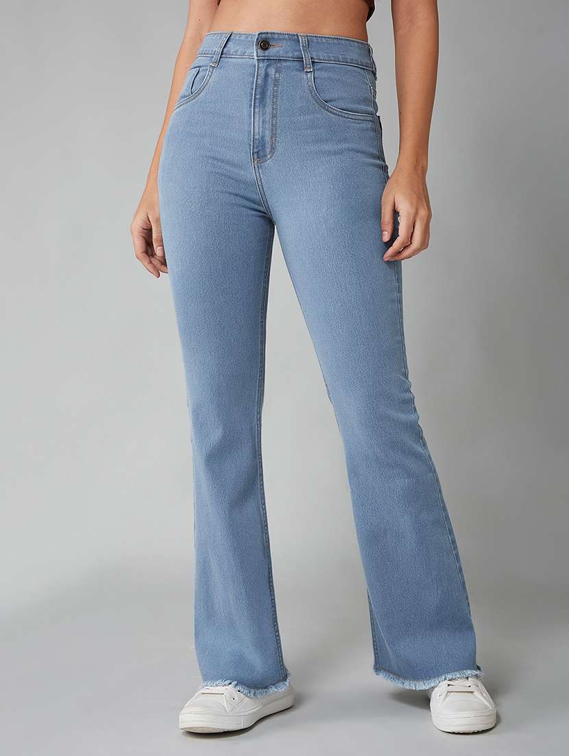 women solid high rise bootcut jeans