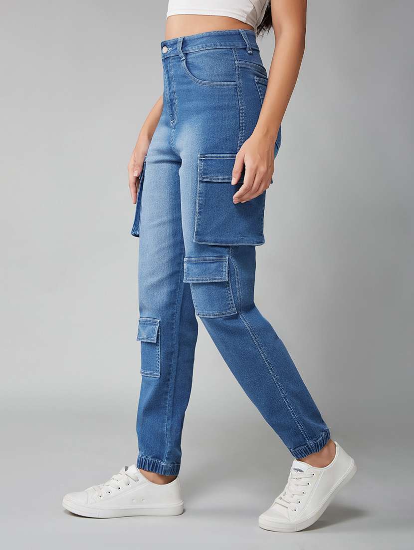 women solid high rise cargo jogger - 22402332 -  Standard Image - 2