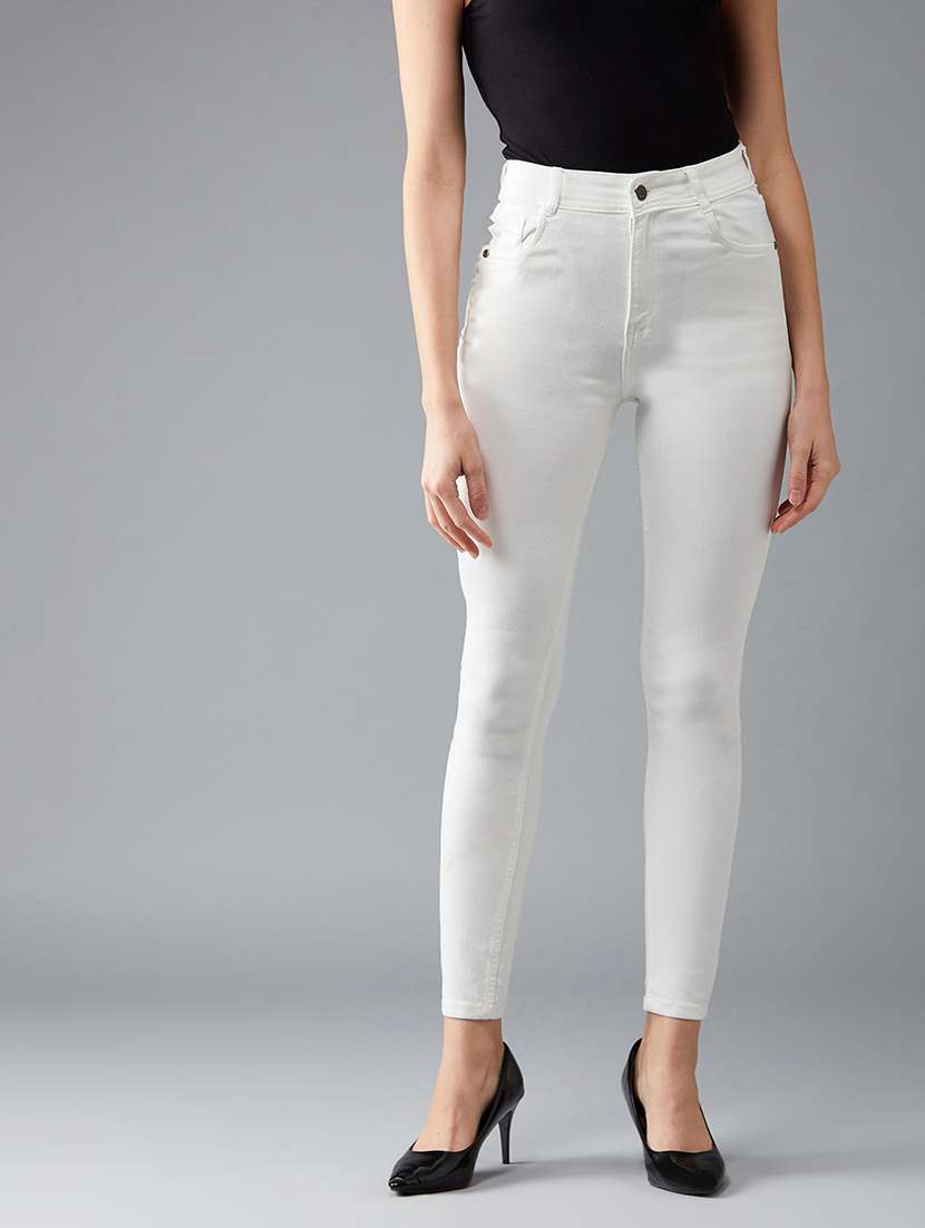 women solid high rise skinny jeans