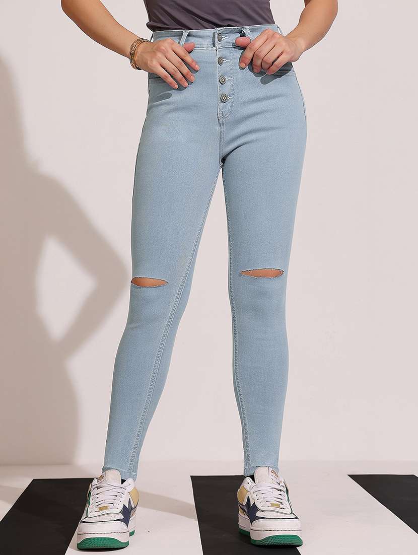 women slash knee high rise skinny jeans - 22402344 -  Standard Image - 2