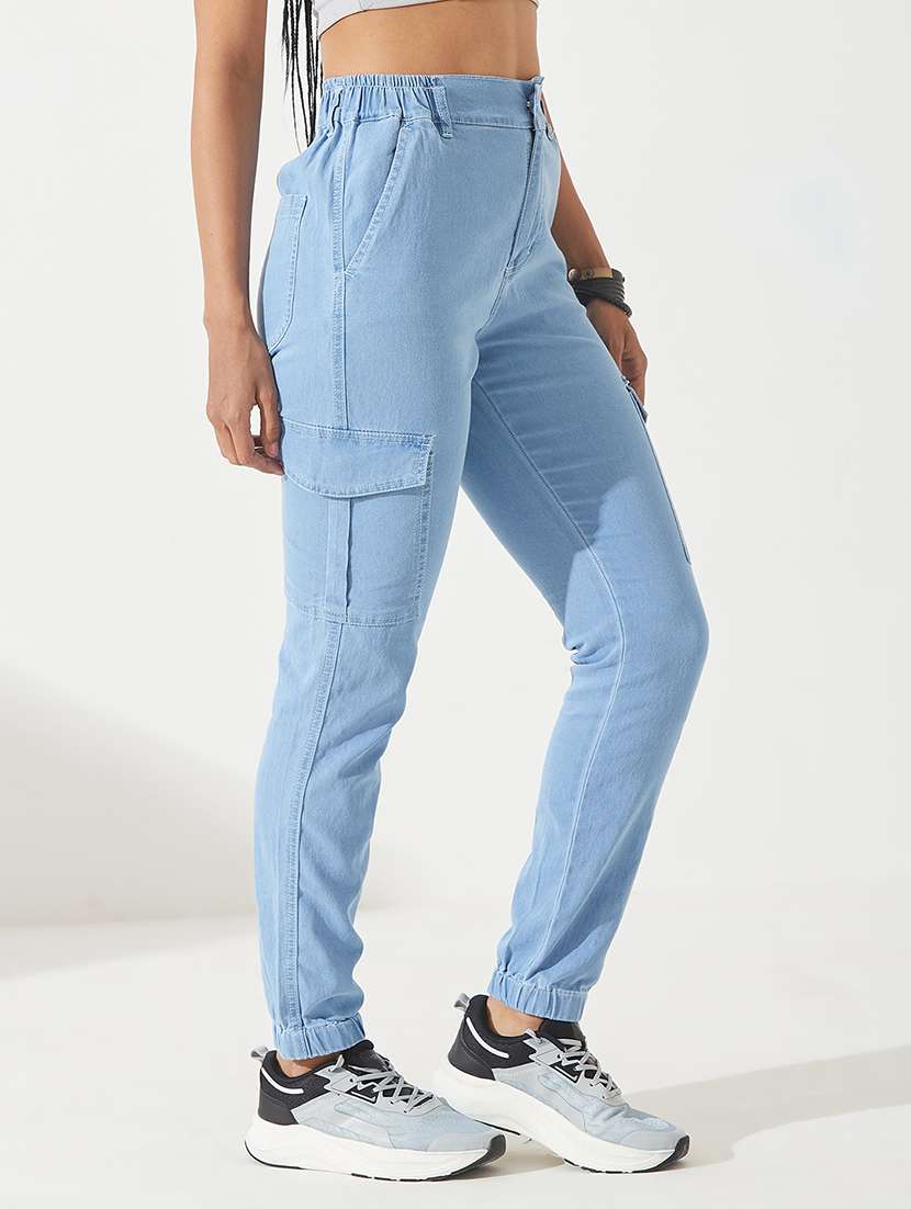 women solid high rise cargo jogger - 22402360 -  Standard Image - 2