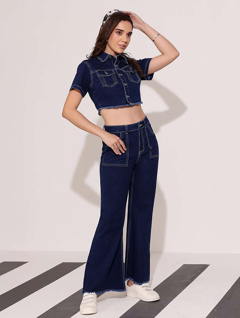 women solid top and trouser co-ord set - 22402391 -  Standard Image - 2