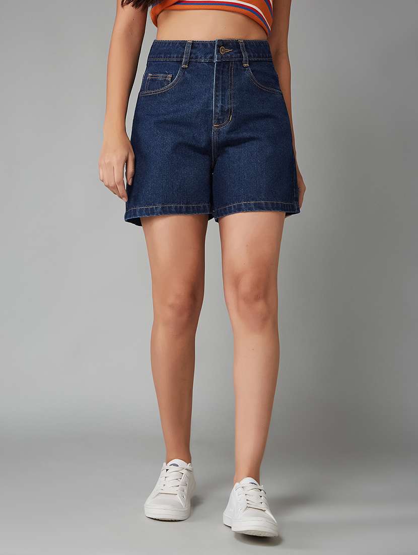 women solid high rise denim shorts - 22402396 -  Standard Image - 2