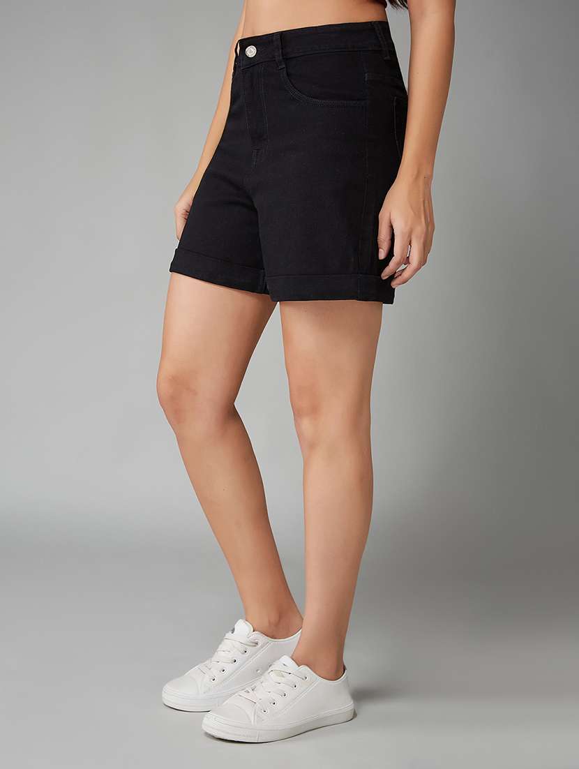 women solid high rise denim shorts - 22402400 -  Standard Image - 2