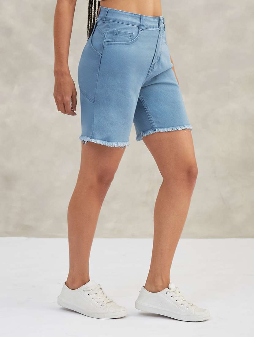 women solid high rise denim bermuda shorts - 22402403 -  Standard Image - 2