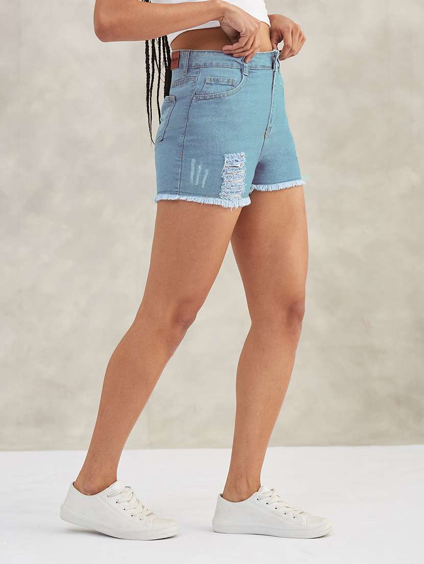 women distressed high rise denim shorts - 22402408 -  Standard Image - 2