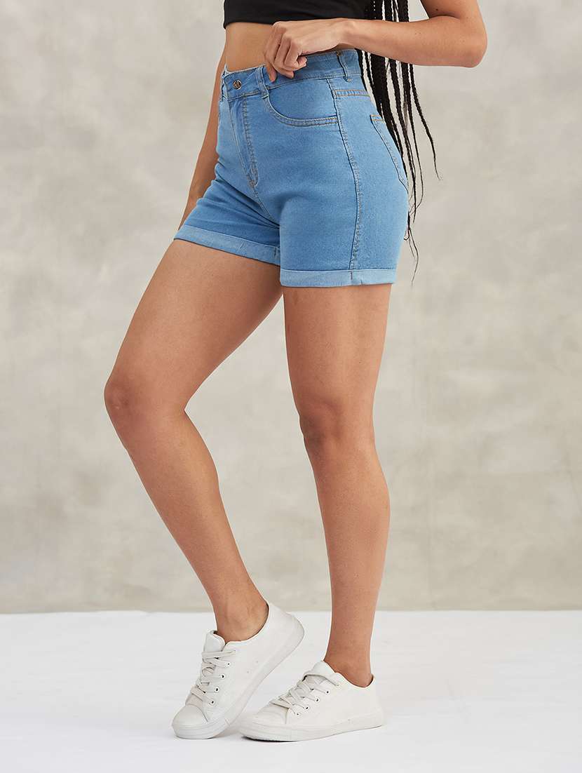 women solid high rise denim shorts - 22402409 -  Standard Image - 2