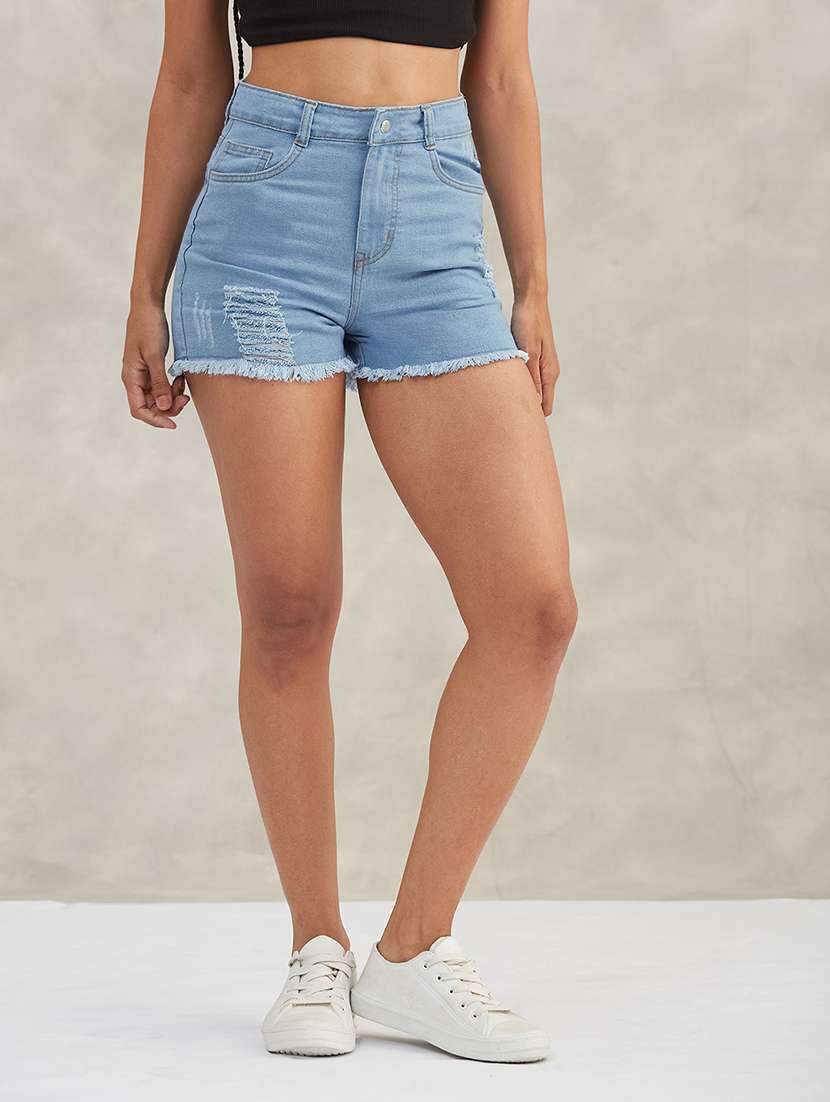 women distressed high rise denim shorts