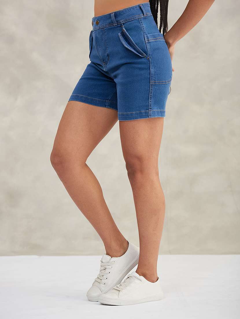 women solid high rise denim shorts - 22402414 -  Standard Image - 2