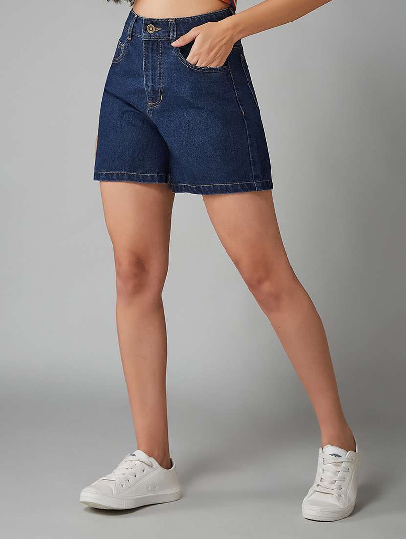 women solid high rise denim shorts - 22402425 -  Standard Image - 2
