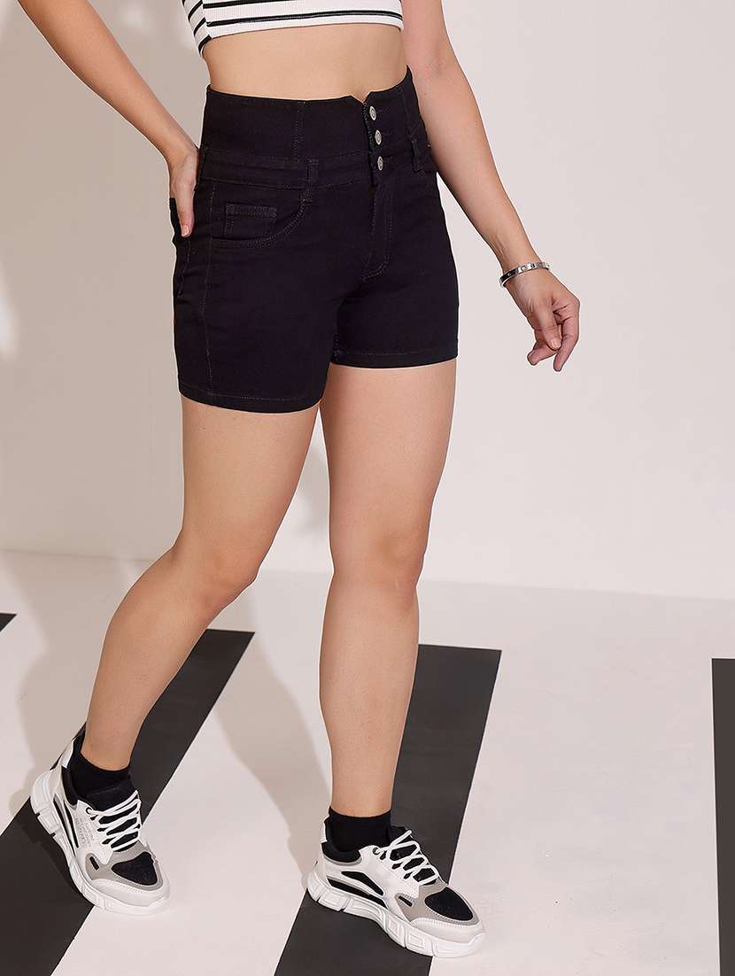 women solid high rise denim shorts - 22402440 -  Standard Image - 2