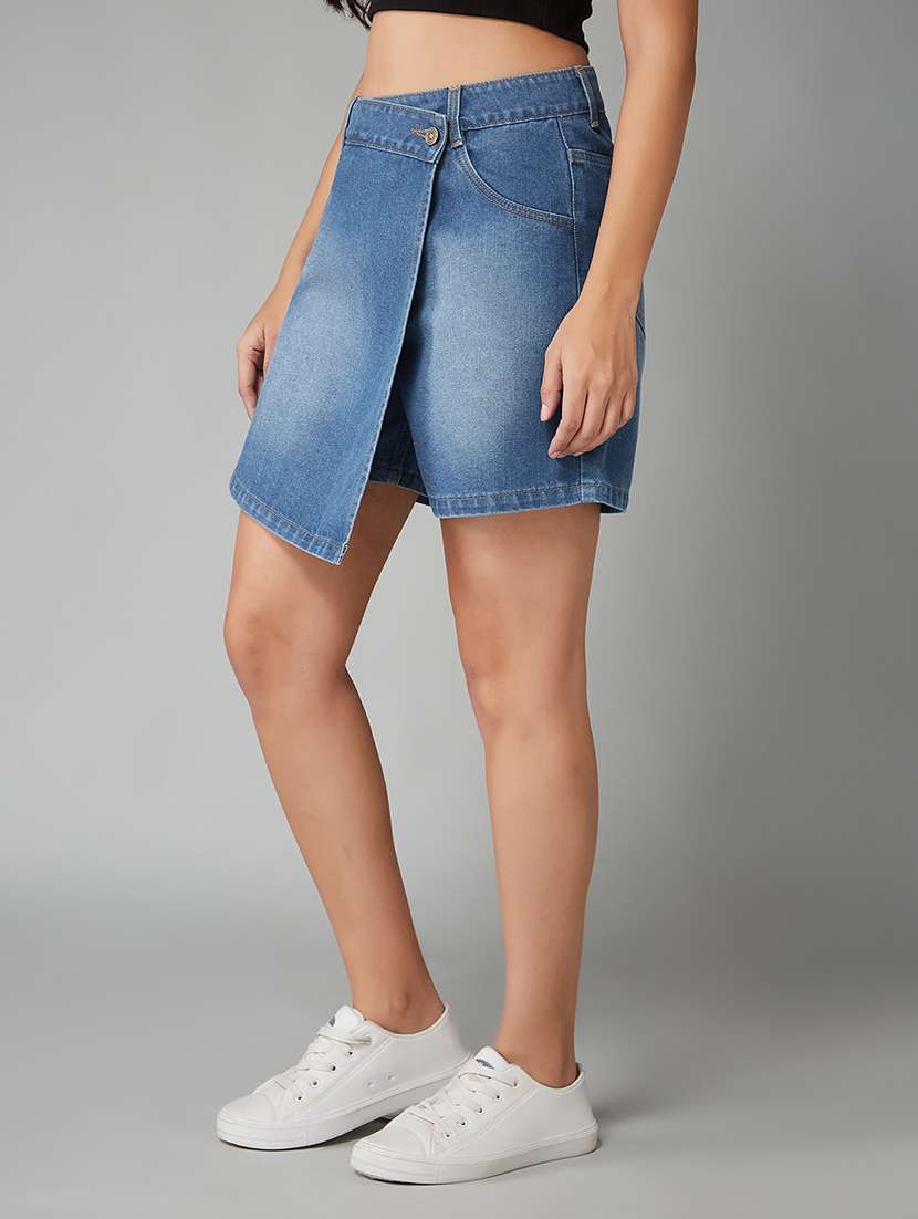 women solid high rise denim skorts - 22402448 -  Standard Image - 2