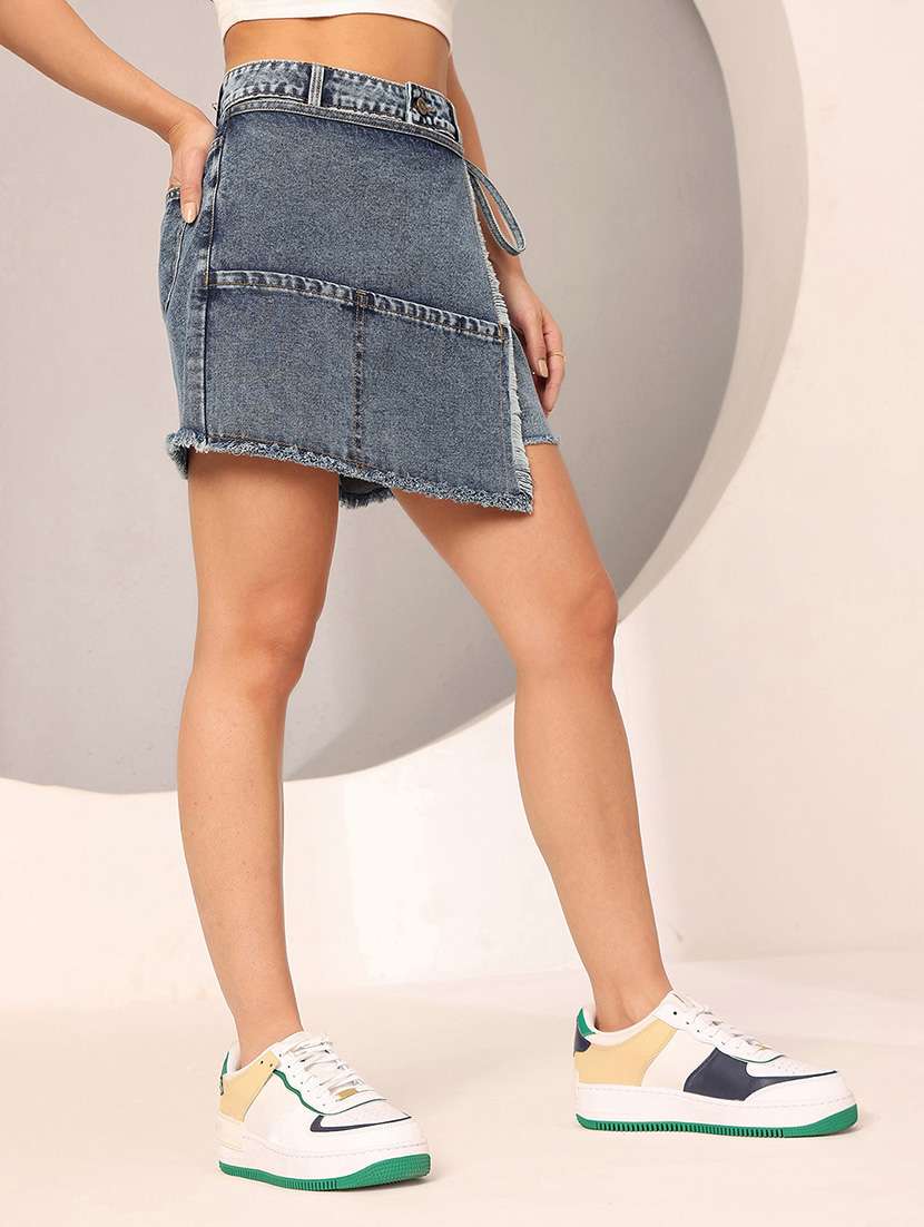 women solid high rise denim skorts - 22402464 -  Standard Image - 2