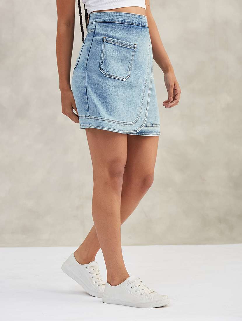 women solid high rise denim wrap skirt - 22402473 -  Standard Image - 2