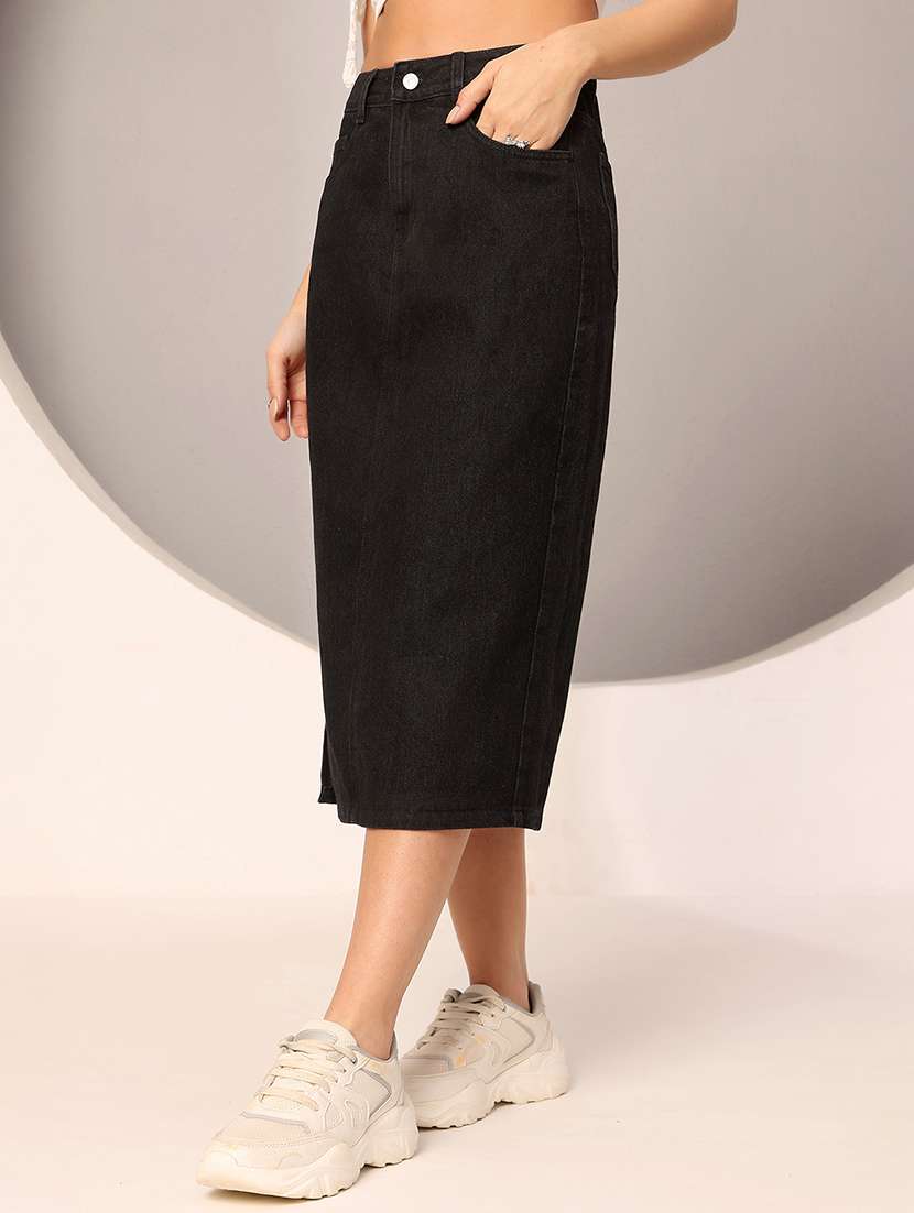 women solid high rise midi denim skirt - 22402488 -  Standard Image - 2