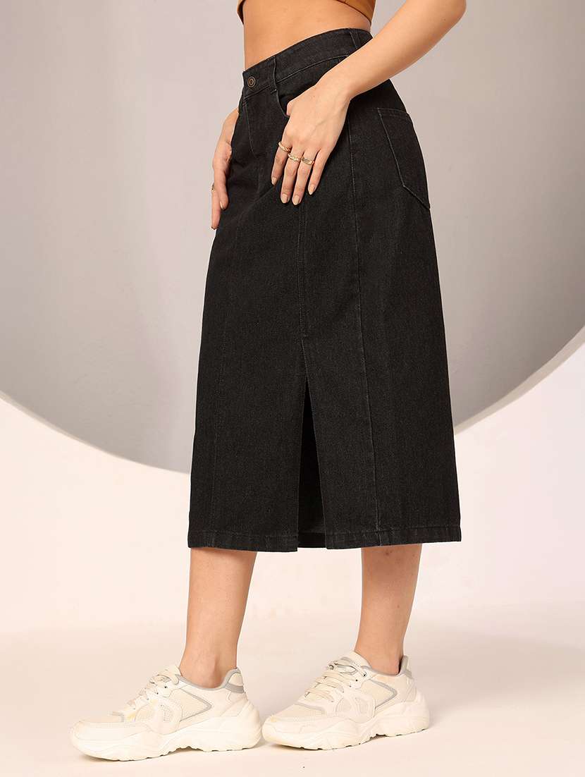women solid high rise denim straight skirt - 22402496 -  Standard Image - 2