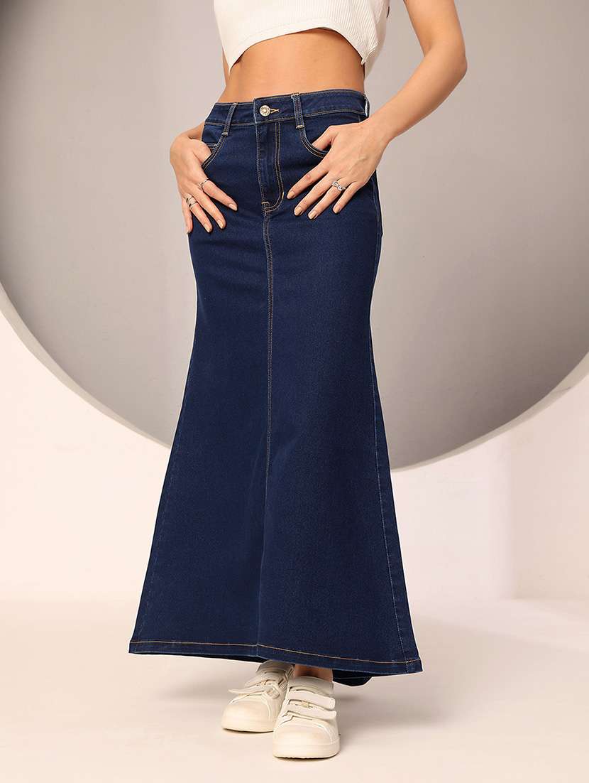 women solid high rise a-line skirt