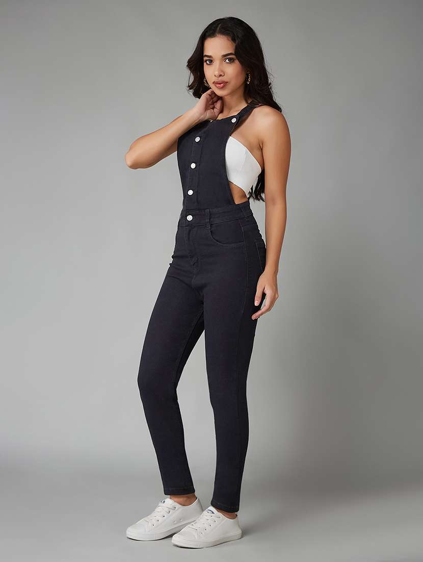 women solid shoulder strap dungaree - 22402523 -  Standard Image - 2