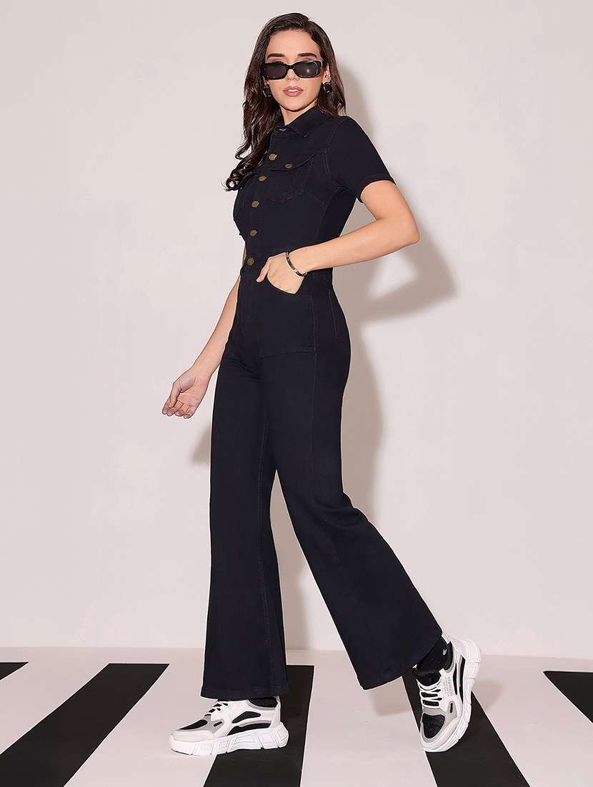 women solid short sleeve denim jumpsuit - 22402524 -  Standard Image - 2