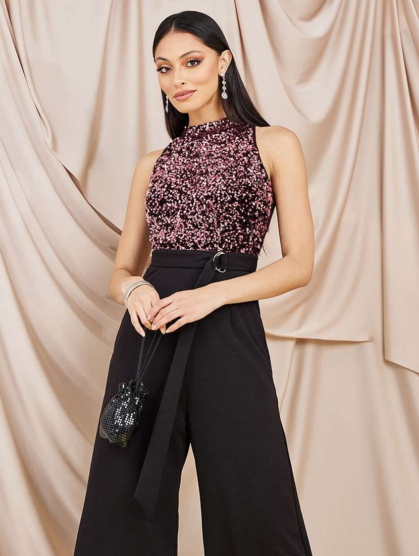 Women Sequined Halter Neck Jumpsuit - 22402534 -  Standard Image - 2