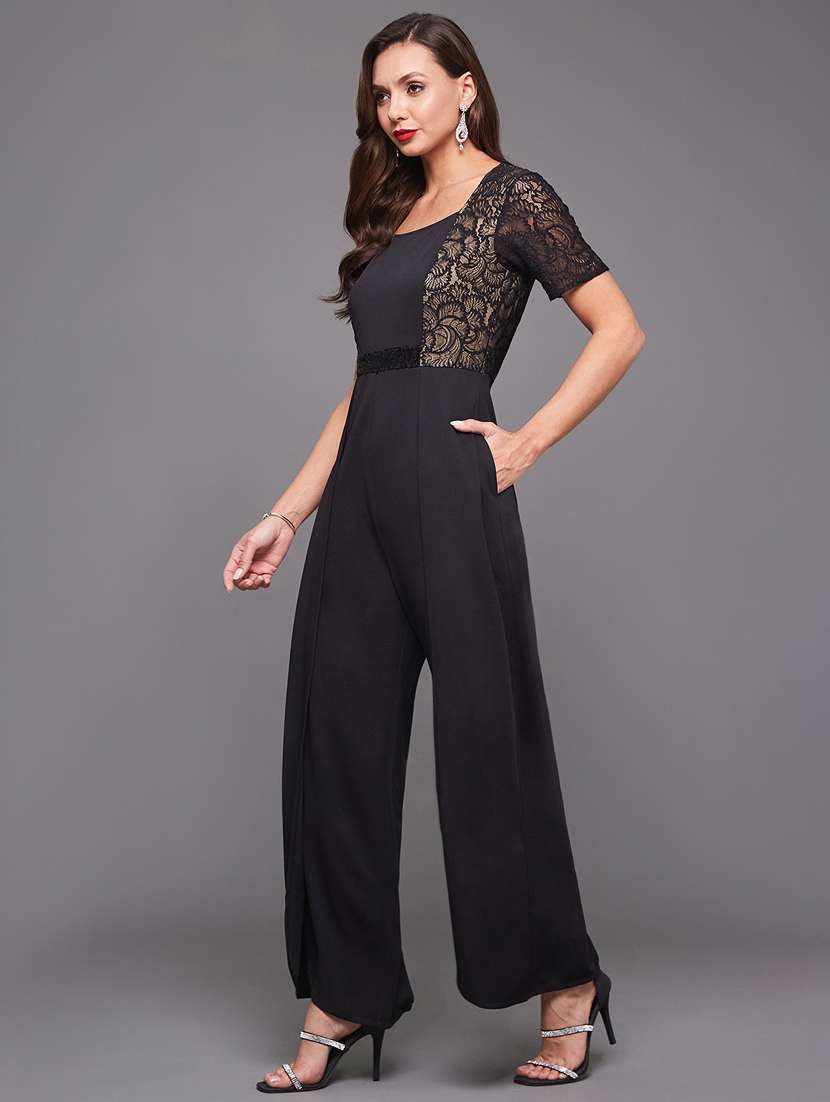 women solid short sleeve lace jumpsuit - 22402548 -  Standard Image - 2