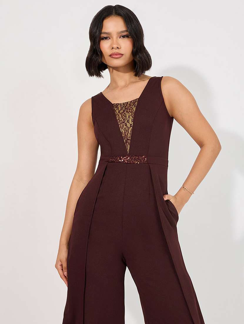 women solid sleeveless lace umpsuit - 22402549 -  Standard Image - 2