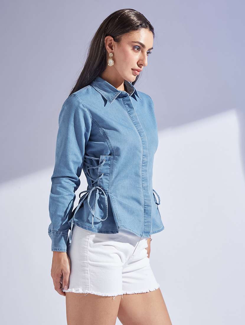blue denim shirt with tie-up detail - 22402571 -  Standard Image - 2
