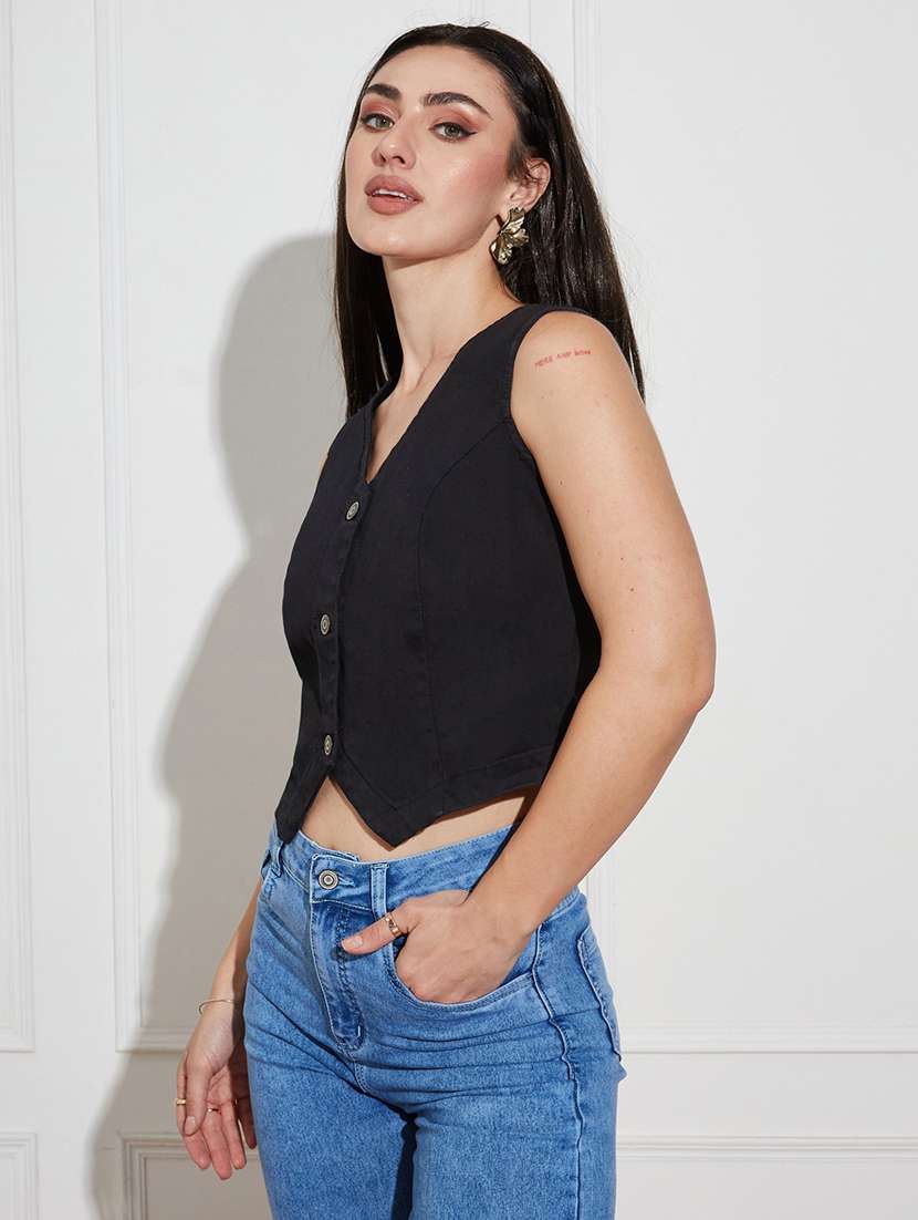 women solid sleeveless vest top - 22402574 -  Standard Image - 2