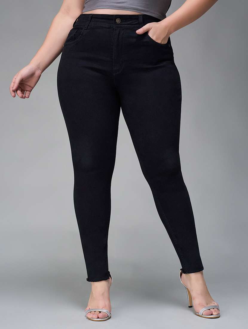 women solid high rise slim fit jean