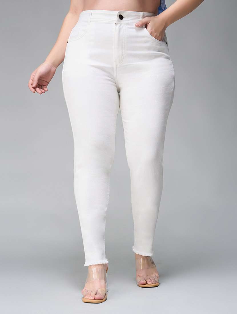 women solid high rise slim fit jean
