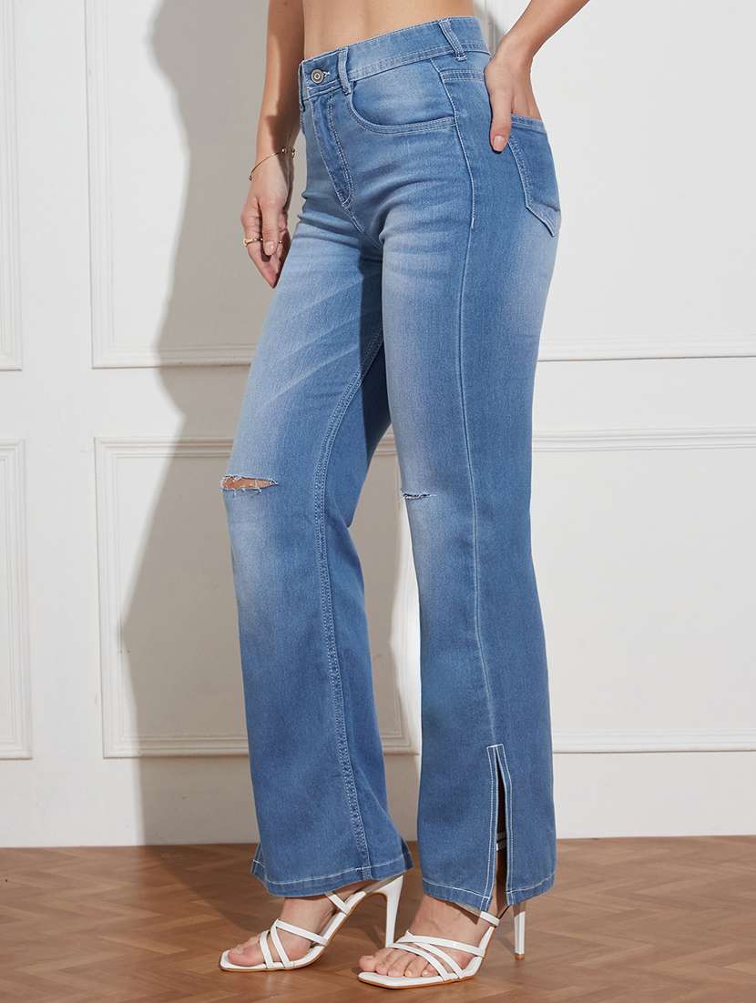women slash knee high rise bootcut jeans - 22402614 -  Standard Image - 2