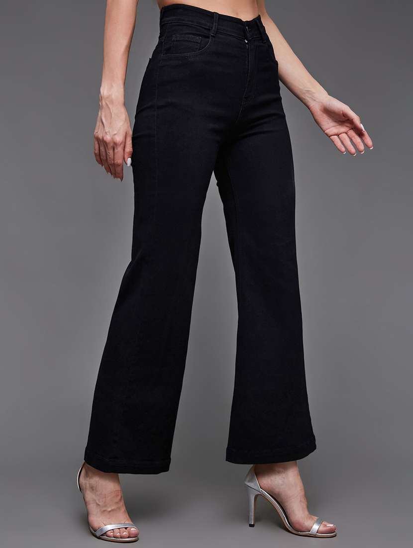 women solid high rise bootcut jeans
