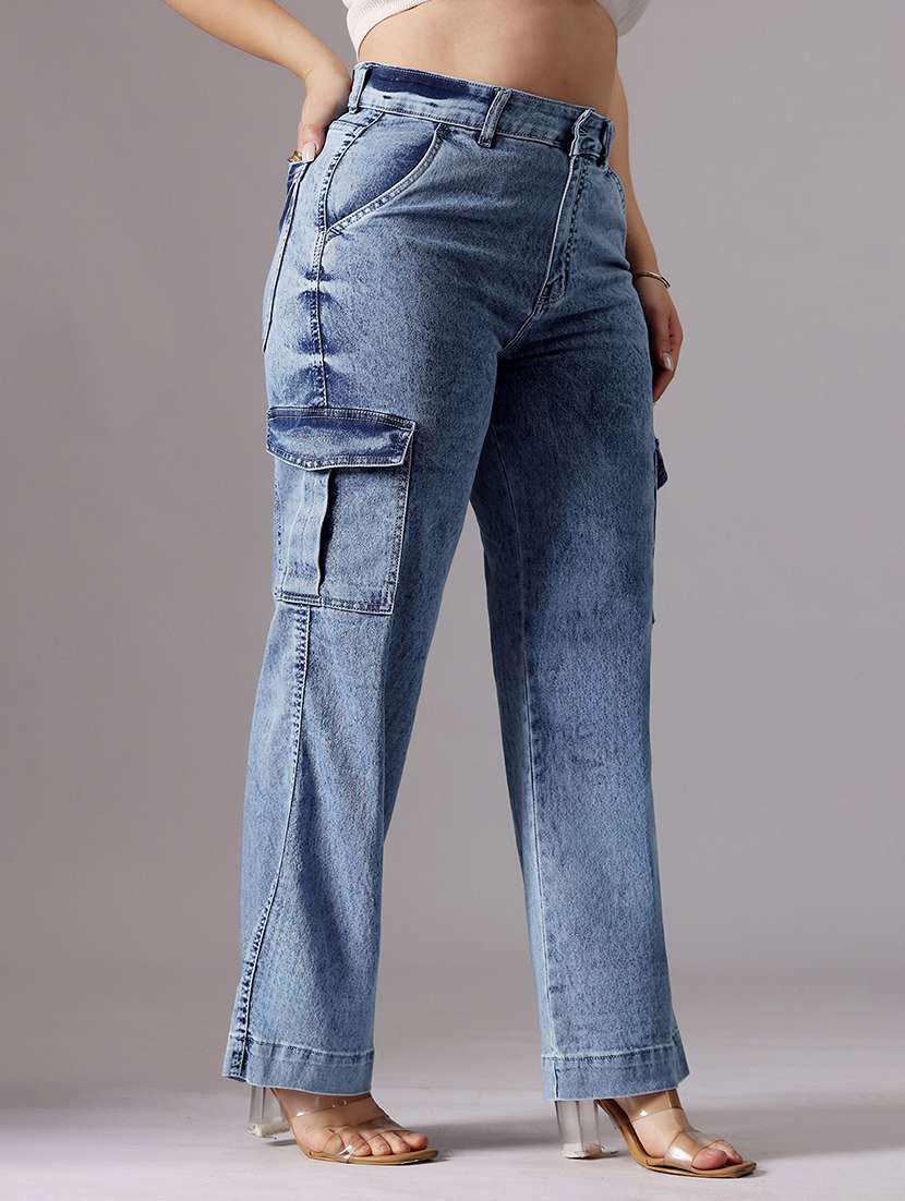 women solid high rise denim cargo - 22402648 -  Standard Image - 2