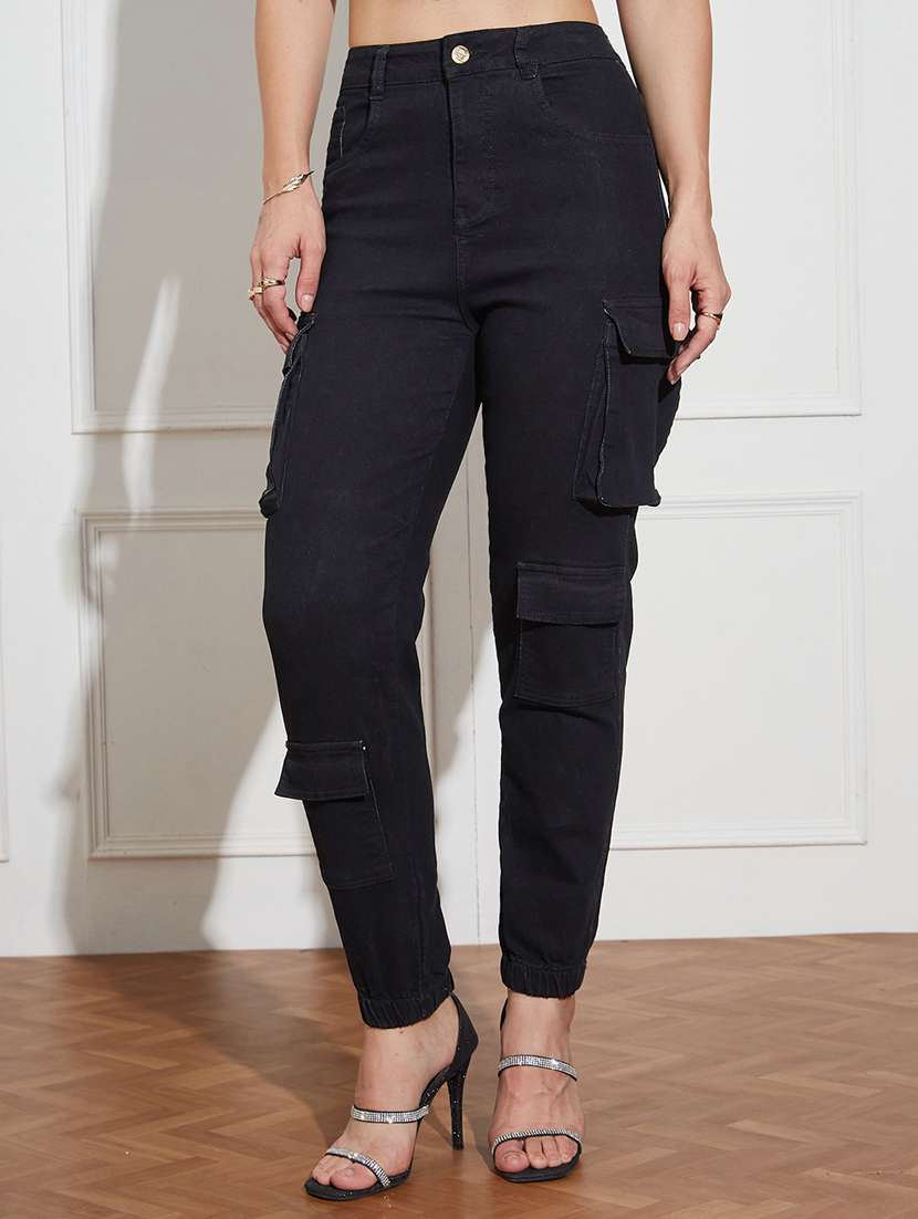 women solid high rise cargo jogger - 22402664 -  Standard Image - 2