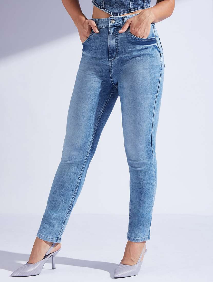 women solid high rise skinny jeans