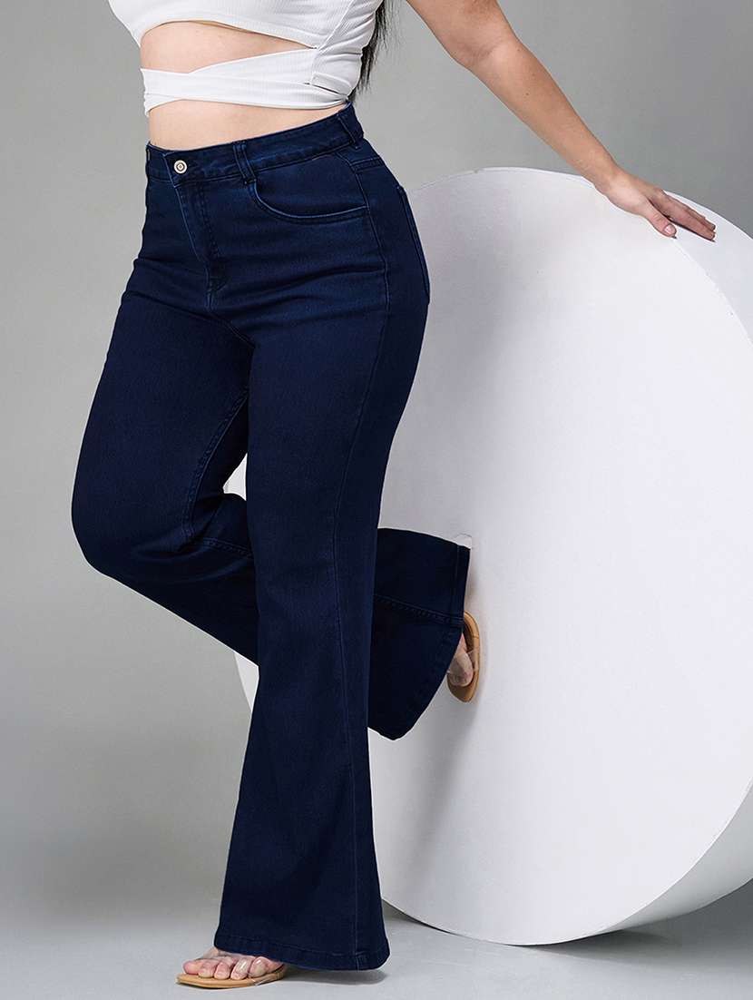 women solid high rise bootcut jean