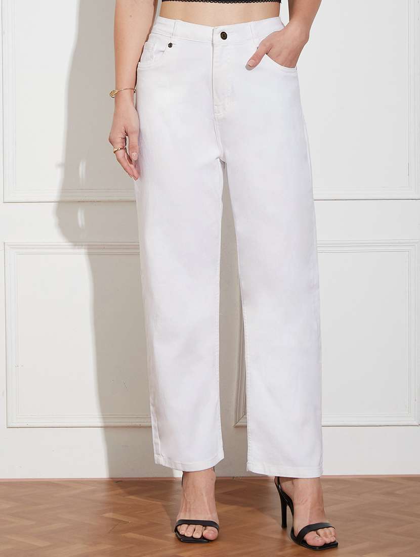 women solid high rise straight jeans