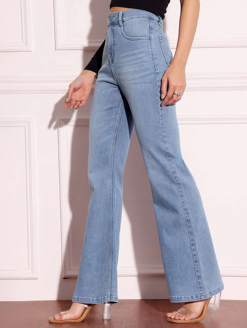 women solid high rise bootcut jeans