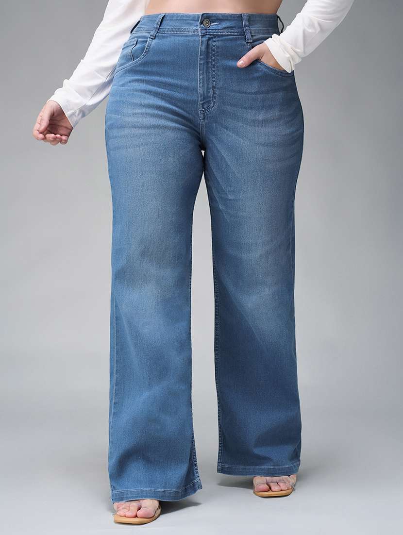 women solid high rise straight jeans
