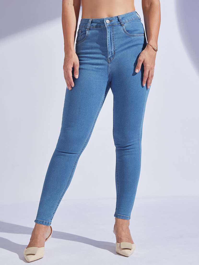 women solid high rise skinny jeans